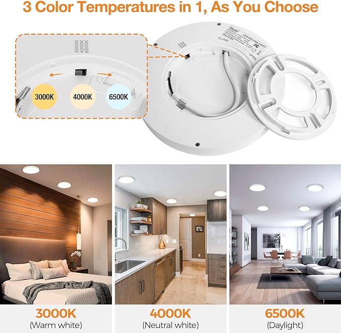 24PACK LED Flush Mount Ceiling Light Fixture, 3000K-4000K-6500K & 100W Equivalent Modern Kitchen Recessed Ceiling Lamp 15W 1500Lm 7.5 Inch Closet Round Surface for Bathroom Laundry Bedroom Hallway