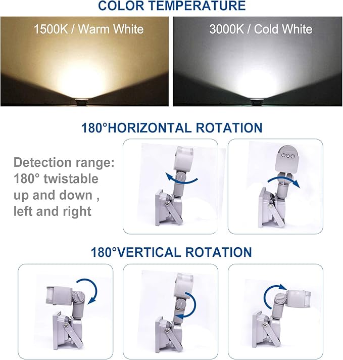 Z Motion Sensor Flood Lights Outdoor,10W Induction LED Lamp, IP65 Waterproof Spotlight,3200K LED Sensor Light,Security Light with US 3-Plug (Warm White-Grey)