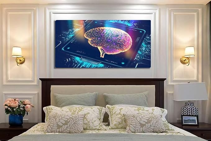 Wibinuki Wall Art Wall Decor Wall Paintings Artificial Intelligence CPU quantum computing for Living Room Bedroom Bathroom Home Decor Can Be Hung Directly 20"x 40"
