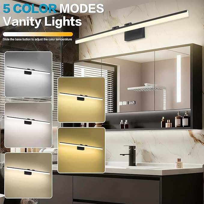 SOLFART 5 Color Temperature Dimmable 47.2 Inch Bathroom Light Fixtures Over Mirror Matt Black Vanity Lights for MirrorBathroom Bathroom Led Lights Light Bar 5CCT