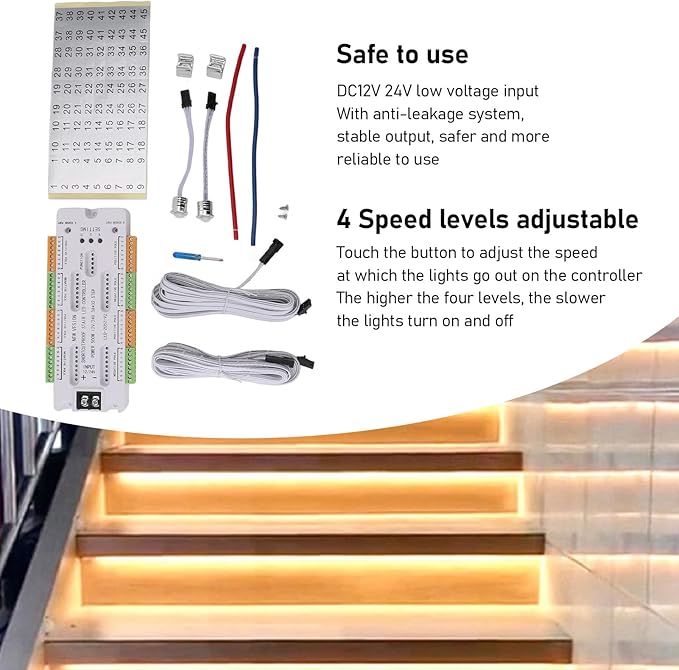 Intelligent Motion Sensor Cascading LED Stair Lighting Kit, 7.1in Length LED Light Bar with 16.4ft Cord, Cuttable LED Strip Light for Indoor LED Stair Lights LED Step Lights