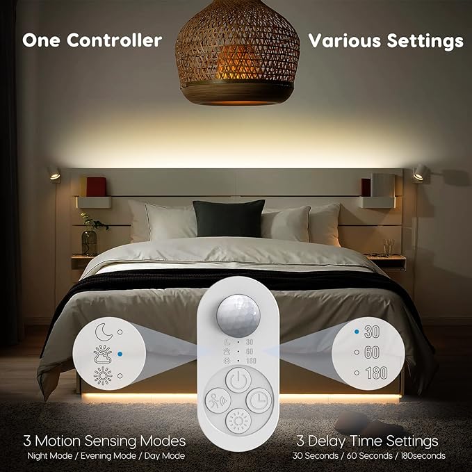 Dual Motion Sensor Light Indoor - Plug-in Motion Activated Step Stair LED Strip with Double Sensors, Dimmer and Timer for Stairway, Bedroom, Corridor (Warm White 3000K 16.4FT Light Strip)