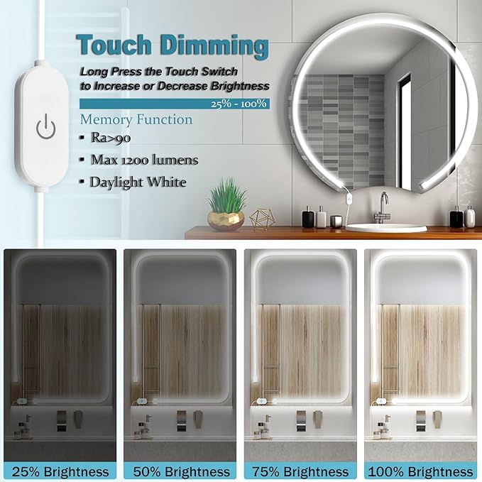 LED Vanity Mirror Lights, Hollywood Style Makeup Lighting, 10FT/6000K/Dimmable/12V Adapter/Self-Adhesive Strip Lights for Mirror, Lighting for Makeup Vanity Table & Bathroom Mirror