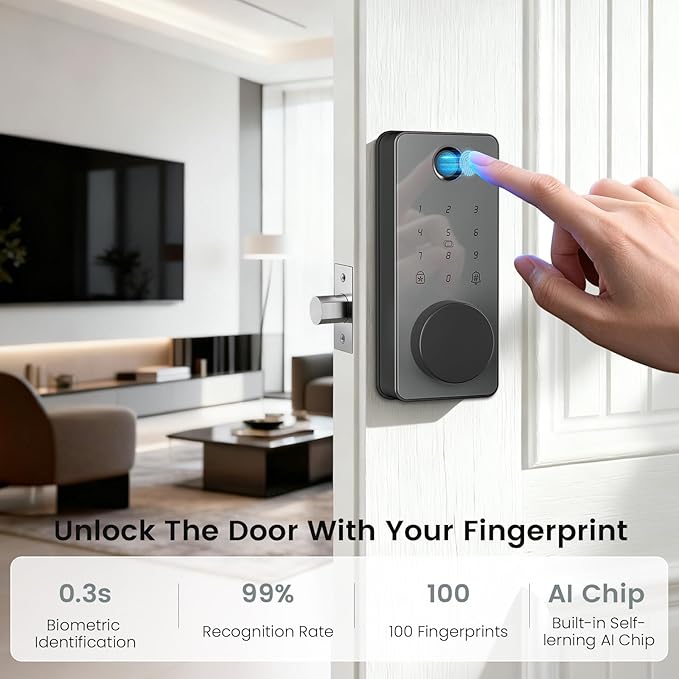 Fingerprint Door Lock, Biquole Keyless Entry Door Lock, Smart Lock with App Control, Electronic Keypad Deadbolt, Auto & One Touch Lock | Digital Smart Door Locks | Easy Installation | IP54 Waterproof