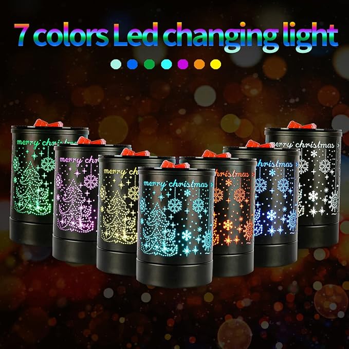 Fragrance Wax Melts Warmer with 7 Colors LED Changing Light Classic Black Forest Design Scent Oil Candle Warmer for Home Black Christmas