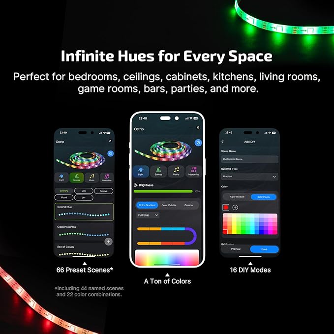 OLIGHT Ostrip 16.4ft RGB LED Strip Light, Smart App Control, Music Sync, DIY Color Modes, for Bedroom, Gaming, TV, Home Decor (Pack of 2)