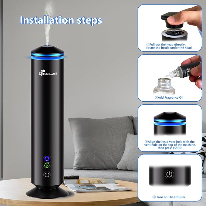 Diffuserlove Full Metal Body Waterless Scent Diffuser with 5 Hotel Scent Oils Hotel Collection Diffuser Waterless Aromatherapy Essential Oil Diffuser UP to 1000 Sq Ft Coverage for Home Office
