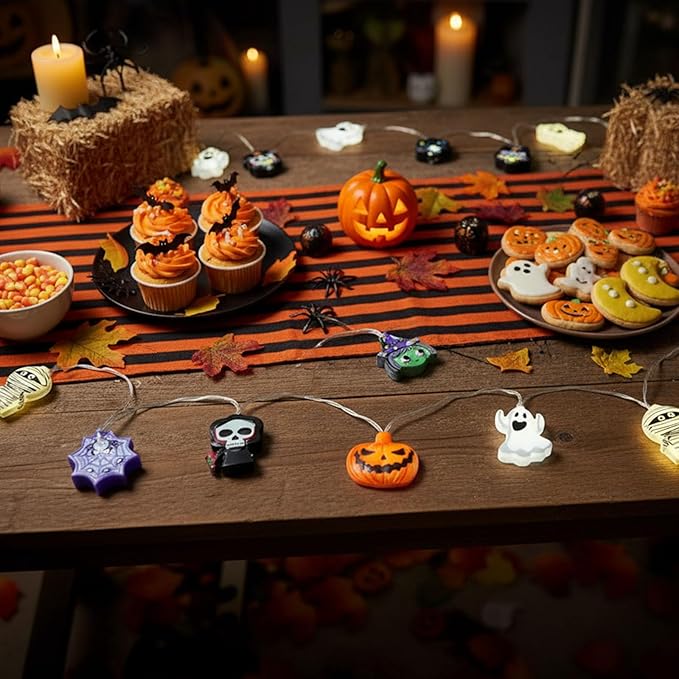 Halloween String Lights, 10 FT 20 LED Fall Fairy Lights USB & Battery Optional Halloween Decor Autumn Light 8 Flashing Modes Cute Skull String Lights 2025 Indoor Outdoor Decor for Home Yard Patio