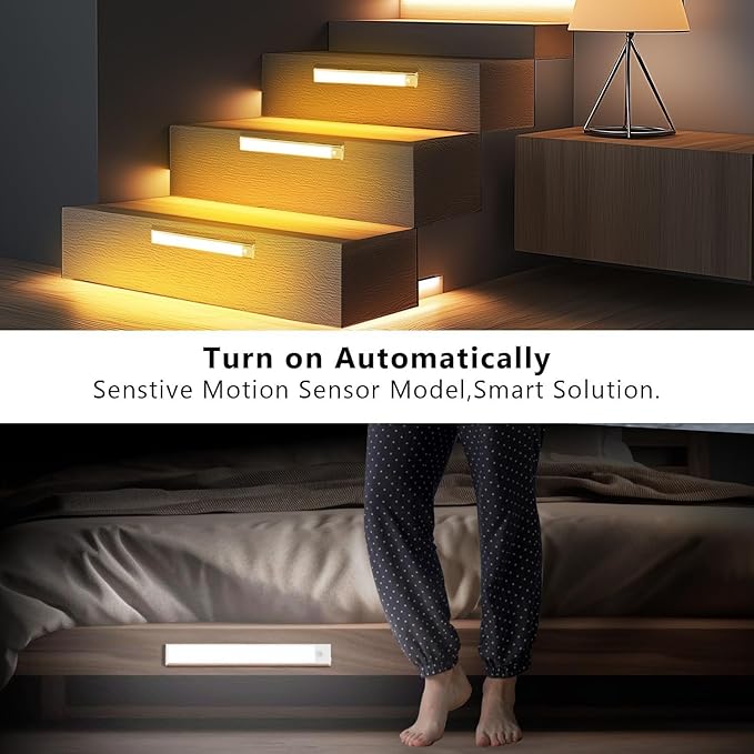 Under Cabinet Lighting, 2 Pack Under Cabinet Lights Rechargeable, Motion Sensor Light Indoor, 3 Color Temps, 5 Levels Dimmable Magnetic Closet Lights, Wireless Under Counter Lights for Kitchen, Stairs