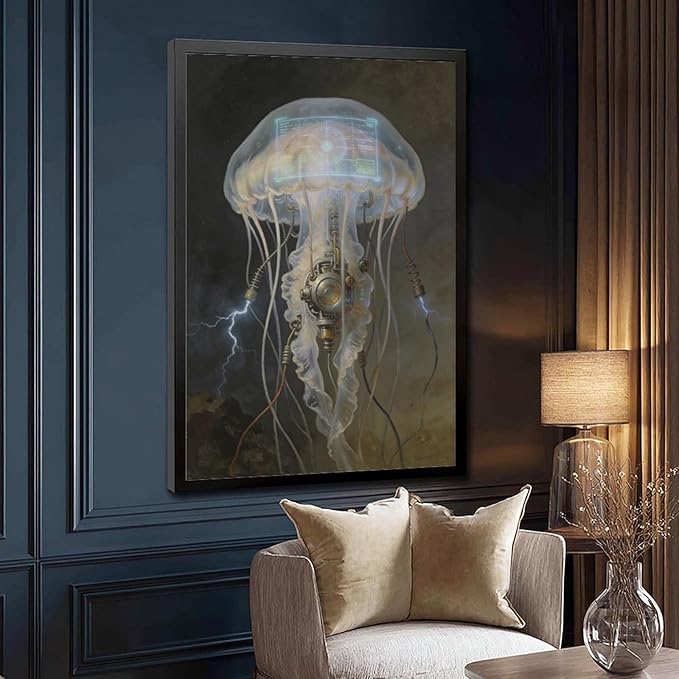 Framed Fantasy Wall Art for Living Room TV Wall Futuristic Tech Inspired Home Decor 16x24in