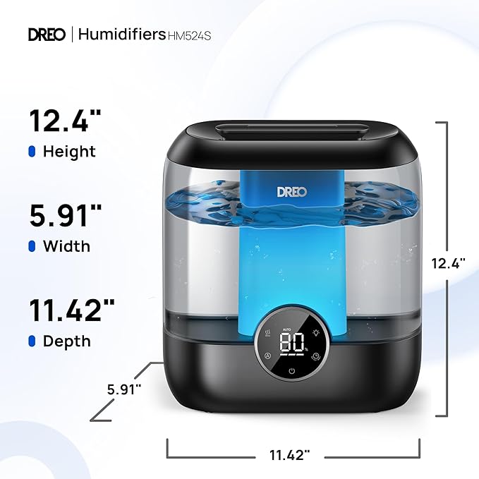 DREO Smart Humidifiers for Bedroom, 6L Top Fill Supersized Cool Mist Humidifier for Large Room, 60 Hour Runtime, Quiet Ultrasonic Humidifier for Plants, Indoor, Home, Night Light, Black
