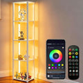 RGBCW Floor Lamp with Shelves, Smart Modern Floor Lamp with Music Sync, Color Changing Corner Display Shelf Lamp, Dimmable Standing Lamp for Living Room and Bedroom, Office, White