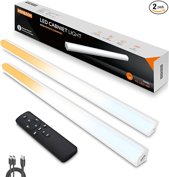 Under Cabinet Lights Remote Control, Magnetic Dimmable Closet Lights,USB Rechargeable Wireless LED Shop Light,Ceiling and Under Counter Lights for Kitchen,Wardrobe,Shelf(40CM,White)