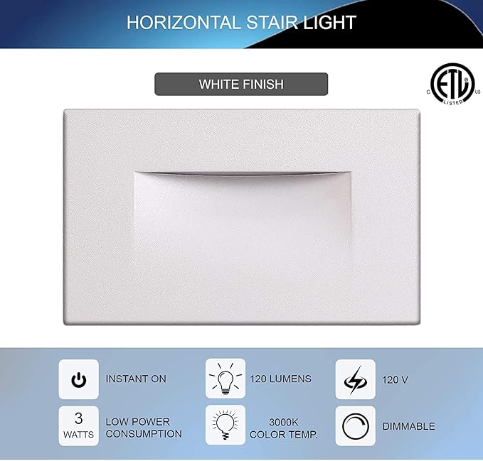 Ciata LED Stair Lights Indoor, Step Lights Outdoor Light 3 Watt, Warm White Stairway Lighting for Outdoor and Indoor Stairs 3000K Concrete, Home Theater Lighting, White Finish, Horizontal, 3 Pack