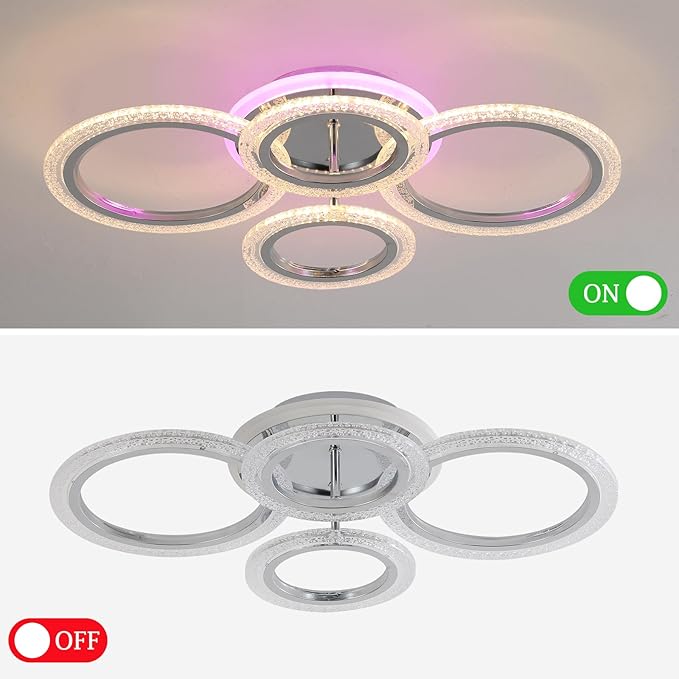 STCH Modern LED Ceiling Light Dimmable, 4 Rings Flush Mounted Ceiling Lamp, Ceiling Light Fixture with Remote, Ceiling Lamp for Kitchen Living Room Bedroom Laundry Room Hallway Office, 3000-6500K
