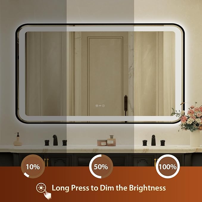 32x55 Inch Black Framed LED Bathroom Mirror with Lights,Smart Bathroom Mirror,Motion Sensor,Tempered Glass,Anti-Fog,Stepless Dimmable & 3 Colors,Memory,Vanity Mirror for Wall