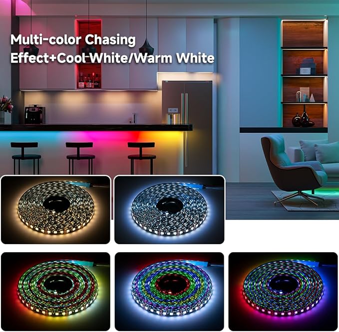 BTF-LIGHTING WS2814 IC RGBW RGB+Warm White(Similar WS2812B) Addressable DC12V 16.4FT 84LED/m 28pixel/m 4 Colors in 1 Dream Color LED Strip 12mm Width PCB IP30 for Home Decor(No Adapter or Controller)