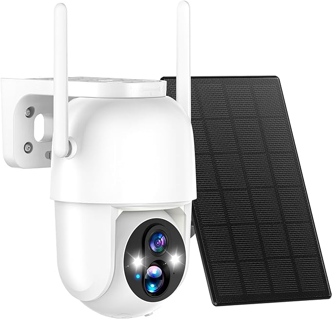 Security Cameras Wireless Outdoor, 2K 3MP Pan Tilt 355° View IP65 Waterproof Rechargeable Battery Powered PTZ WiFi Solar Camera with PIR, Color Night Vision,2-Way Talk,Cloud/SD