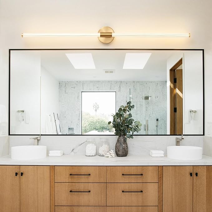 Gold Bathroom Vanity Lights 47 inch Long Bathroom Light Fixtures Over Mirror Hardwired, Dimmable LED 360° Full Lighting Modern Vanity Light Bar Wall Sconce Warm Light for Bedroom Living Room