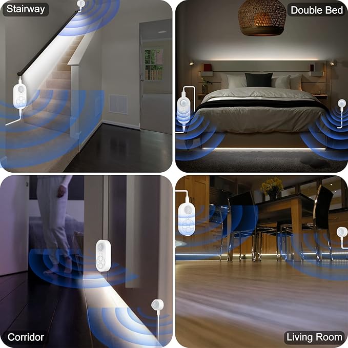 Dual Motion Sensor Light Indoor - Plug-in Motion Activated LED Step Stair Light Strip with Double Sensors, Dimmer and Timer for Stairway, Bedroom, Corridor (Cold White 6000K 16.4FT Strip)