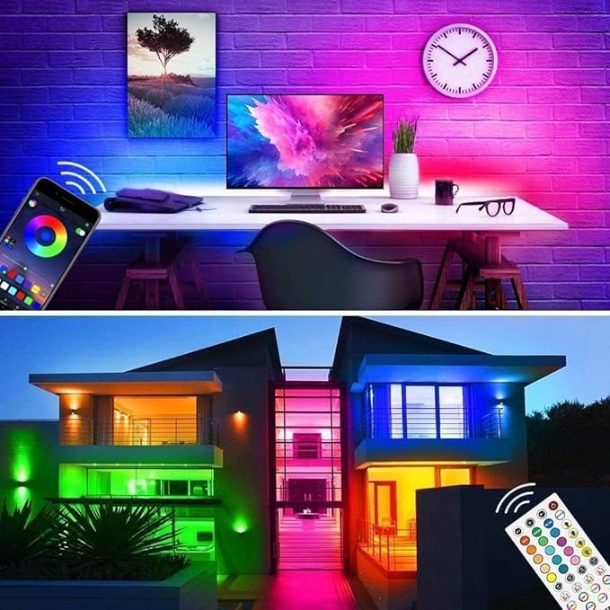 Bluetooth LED Lights Strips 32.8ft with APP Control, Music Sync Waterproof Flexible RGB Color Changing LED Strips Lights for Bedroom Room,LED Neon Tape Rope Lights with Remote for Gaming Mood Lighting