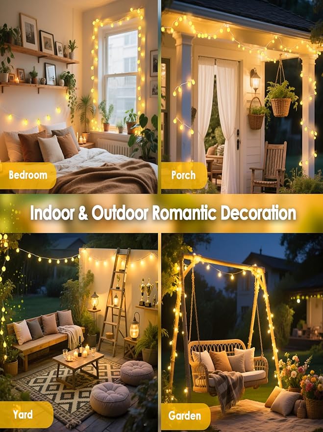 200LED Connectable Globe String Lights Indoor Outdoor for Bedroom, 66ft Warm White Fairy Light Plug in with Remote, Waterproof 8 Modes Hanging Lights for Room Party Classroom Wedding Christmas Decor