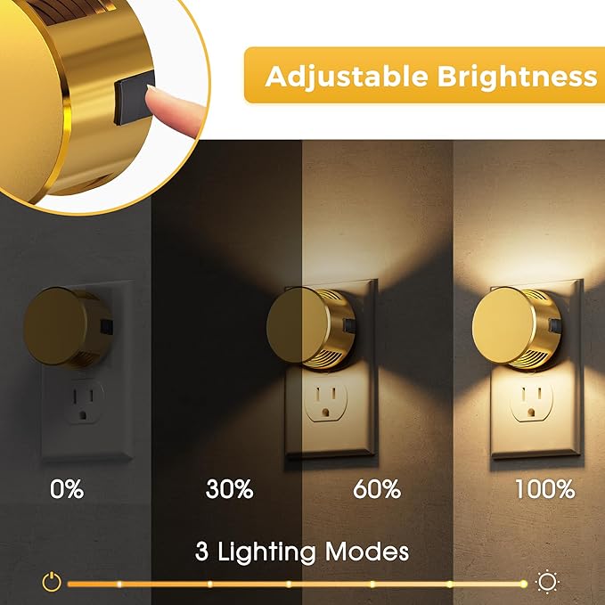 L LOHAS LED Night Lights Plug into Wall, Plug in Night Light with Dusk to Dawn Sensor,Brightness Adjustable,3000K Warm White,Dimmable Gold Nightlight for Adults Hallway Bathroom