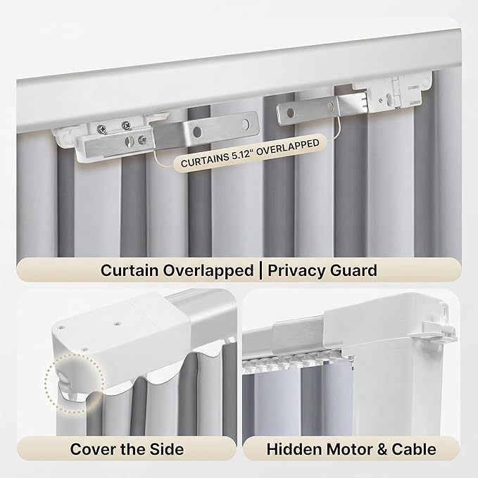 Pre-Assembled Telescopic Smart Curtain Track, No Splicing/Cutting, AC Plug-in WiFi Motor (No Hub Required), Ceiling/Wall Mount, Tuya/Remote Control, Works with Alexa & Google Assistant (91"-158")