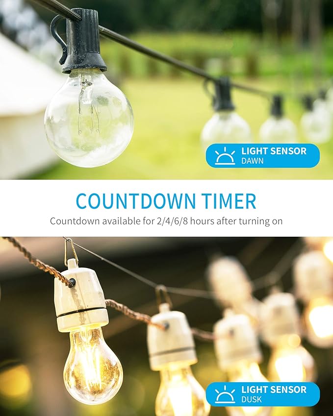 Outdoor Light Timer, Waterproof Outdoor Remote Control Outlets, Dusk to Dawn Light Sensor and Countdown Timer, 100 ft Range Remote Control with 3 Ground Outlets, ETL Listed