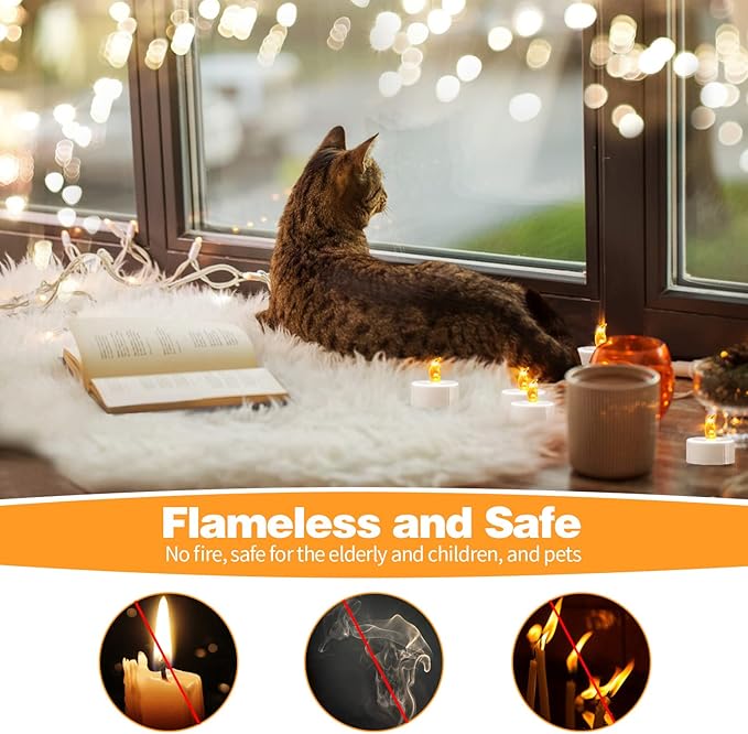KOABY 12 Pack Warm Yellow LED Tea Lights, Last 100H+, Flickering Flameless Battery Operated Tea Lights for Decor