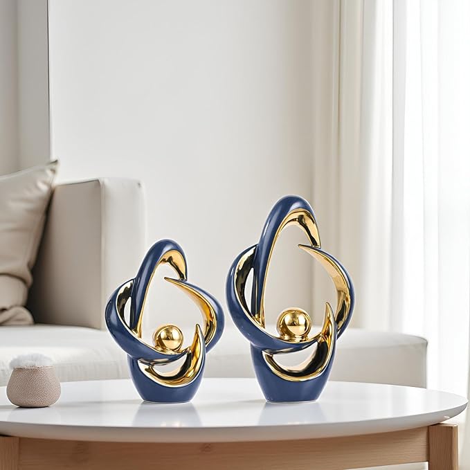XMGZQ 2PCS Home Decor Accent Ceramic Statue Abstract Sculptures Centerpieces Mid Century Modern Decor for Tables Coffee Table top Decorations for Living Room Desktop Shelf Dining Room Kitchen (Blue)