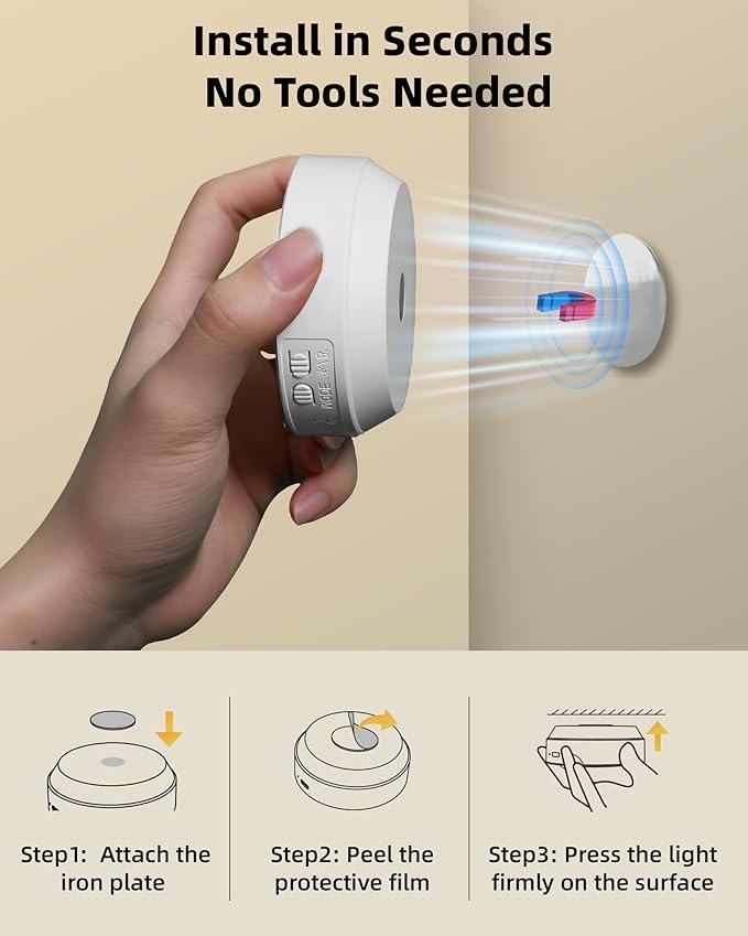 EZVALO 4 Pack Motion Sensor Closet Lights with Charging Station, 1200mAh Rechargeable LED Under Cabinet Lighting, Puck Light, Dimmable, 3 Color Temps, Magnetic, Stick on for Kitchen, Closet, Stairs