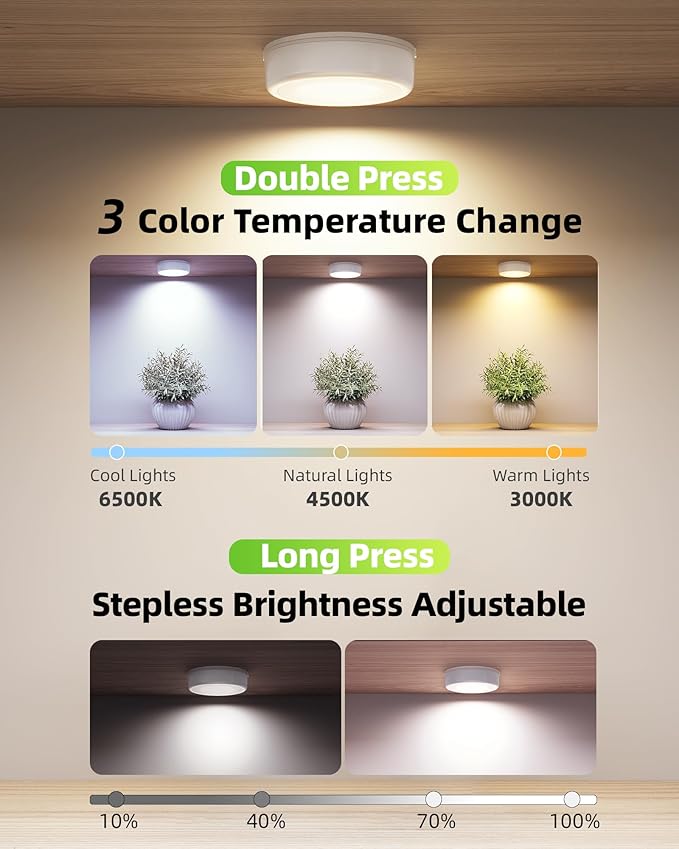 EZVALO LED Puck Lights with Charging Station, Rechargeable Sitck On Tap Lights, Wireless Closet Light, 3 Color Temps, Under Cabinet Lights, 2.5'' Mini Touch Light for Kitchen,Pantry,Shelves(4 Pack)