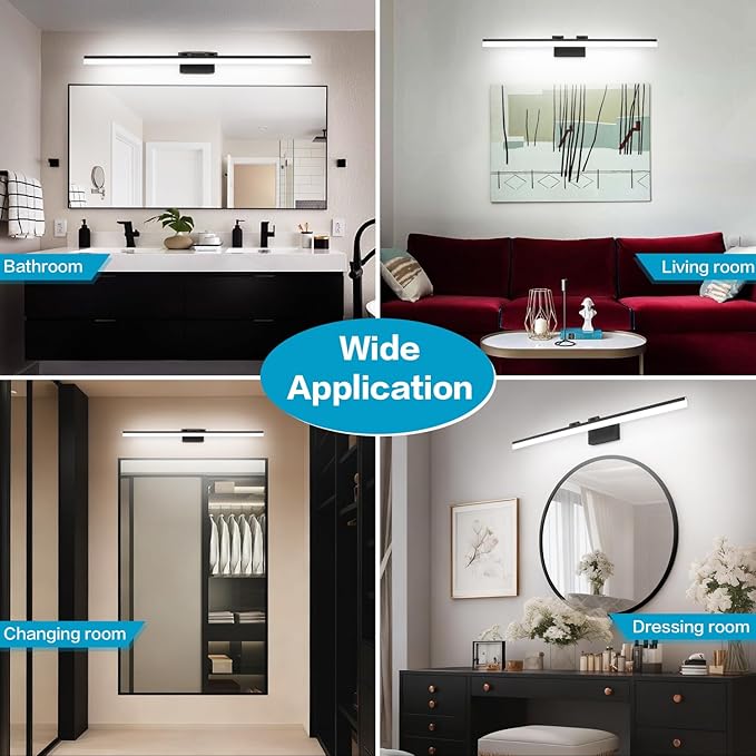 SOLFART Dimmable LED Black Vanity Lighting Fixture Wall Light Over Mirror for Bathroom 47.2 inch