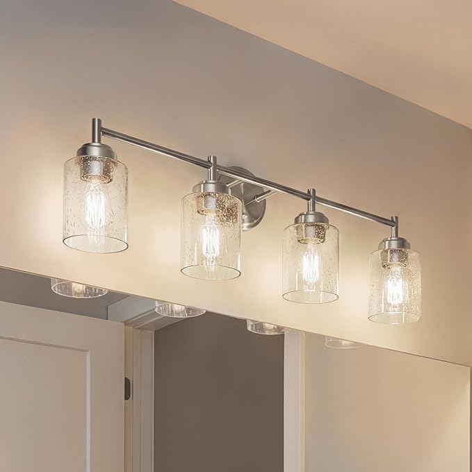 Kichler Winslow 30" Vanity Light in Brushed Nickel, 4-Light Transitional Bathroom Light with Clear Seeded Glass. (30" W x 9.25" H), 45887NI