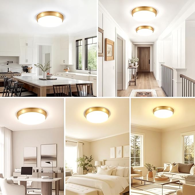 2-Pack 36W LED Ceiling Light Fixture for Bedroom Kitchen, 3600 Lumens Super Bright Dimmable Flush Mount Ceiling Light, 2700K/3000K/4000K/5000K/6500K Adjustable Modern Lamps for Hallway Stairwell, Gold