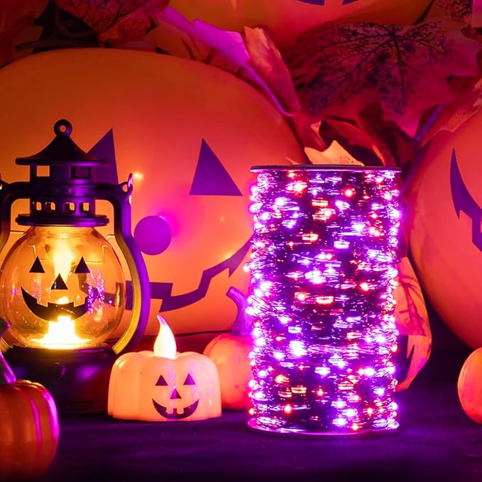Halloween Fairy Lights 400FT 1200 LED Long Waterproof Plug in Purple and Orange LED String Lights with Remote 8 Modes for Indoor or Outdoor, Patio, Backyard,Garden