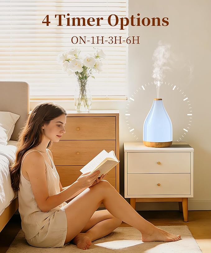 Essential Oil Diffuser for Home, 300ML Modern Décor Aromatherapy Diffusers Large Room Fresh Air Scent, Ultrasonic Cool Mist Humidifier & Color Light, 1-3-6H Timer Auto Shut-Off, Brown