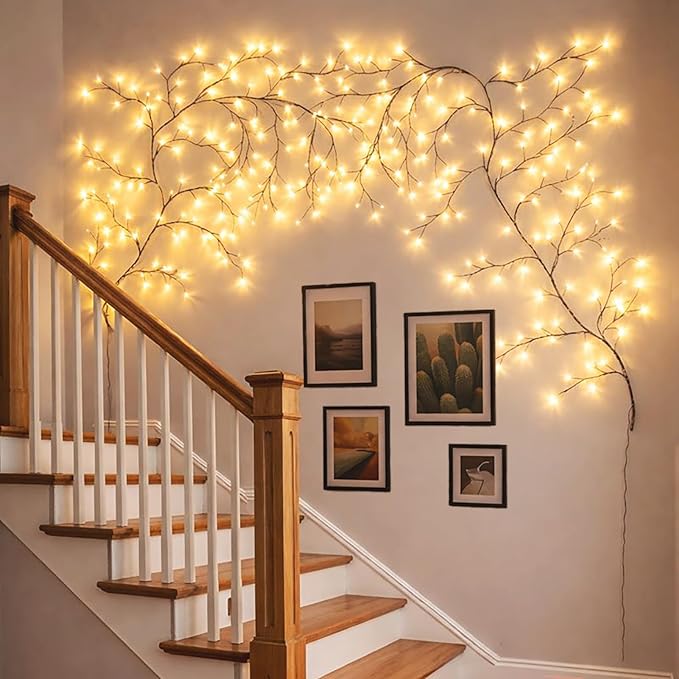 Enchanted Willow Vine Lights with Remote, 18 Branches 144 LEDs Lighted Willow Swag for Wall Decor, Indoor Artificial Plug in Fairy Lights for Bedroom, Living Room, Wedding, Party