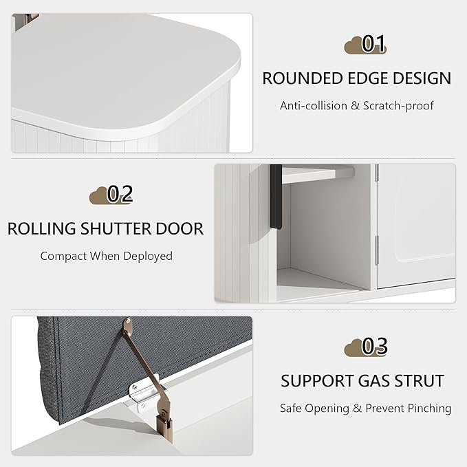 47.2'' Entryway Shoe Storage Bench with Seat Cushion & Sliding Door, Shoe Rack with Lift-Top Hidden Storage & Adjustable Shelf, Bench for Bedroom End of Bed, White