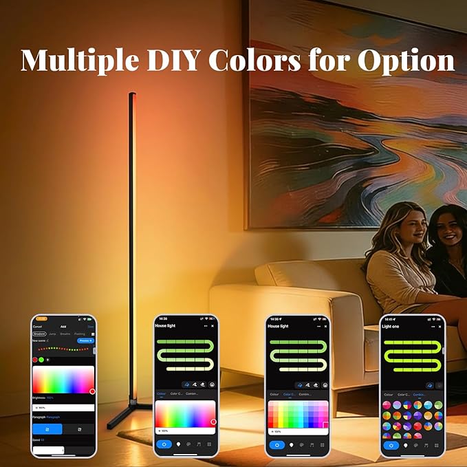 RGB Floor Lamp LED Corner Floor lamp smart Floor lamp with Music Sync Lighting, App & Remote Control, 16 Million Colors Living Room & Gaming Room (1 Pack with Alexa Voice Control)