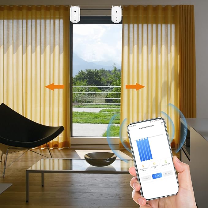 Automatic Curtain Rod Opener, Smart Home Curtain Robot with Remote Voice Control, Easy to Install, Sensor Enabled for Temperature and Light (U-rail Type Pack of 2)