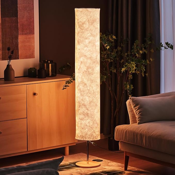 58" Soft Light Floor Lamp 3 Color Lighting Remote Control LED lamp with Tyvek Fabric Shade Column Paper Floor lamp,Brightness Adjustable for Living Room Bedroom Game Room