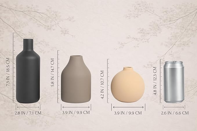 Ceramic Vase Set of 3 - Modern Farmhouse Decorative Vases for Home Decor. Boho, Rustic Vase, Small Neutral Pottery Vase Sets for Table, Shelf, Entryway, Living Room, Kitchen, Bedroom, Bathroom, Office