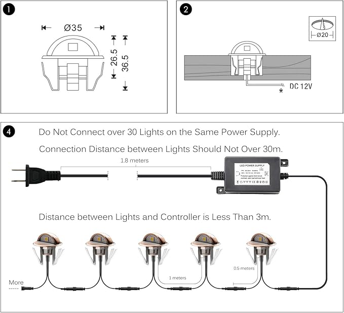 LED Step Lights Low Voltage IP65 Waterproof Recessed LED Deck Lighting, Half Moon F1.38 Yard Garden Patio Step Landscape Pathway Decoration Lamps(20pcs,Warm White)