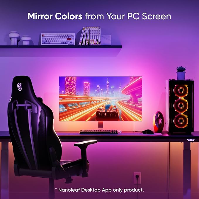 Nanoleaf PC Screen Mirror Lightstrip, Gaming Lightstrip for 27-32 inch PC, Monitor Backlight with Music Sync, Multicolor Immersive LED Lightstrip Zigzag, 75 LEDs, Trimmable