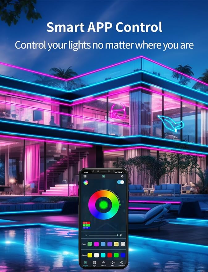 52FT LED Neon Rope Lights, RGB Strips Light with RF Remote & APP Control,Flexible IP67 Waterproof Outdoor, Music Sync,DIY Design,24V LED Strip Lights for Gaming Wall Christmas Decor-2 Rolls