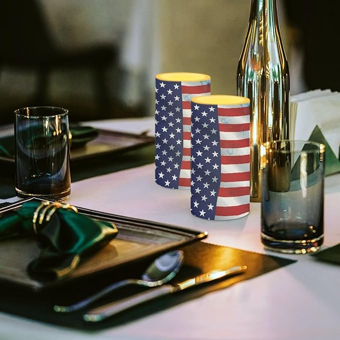 Flameless Candles LED American Flag Decorative Candles Butterfly Print Battery Operated Ornage Flickering Candles with 18-Key Remote Timer Pillar for Home Living Room Party Table Decorations