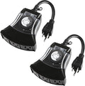 Outdoor Timer Outlet Waterproof, 24 Hour Mechanical Timer Outlet for Home and Garden, 3 Grounded, 15A 3/4HP, Black, 2 Pack