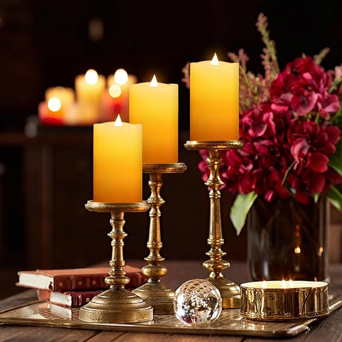 3" x 5" Flameless Candles Set of 3, 2AA Battery Life 600 Hours Battery Candles Flickering with Timer, 5 inch Flameless Candles with Remote for Indoor/Outdoor, Ivory